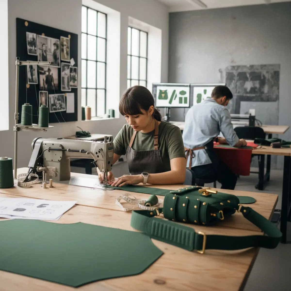 Proses penjahitan dan perakitan awal tas